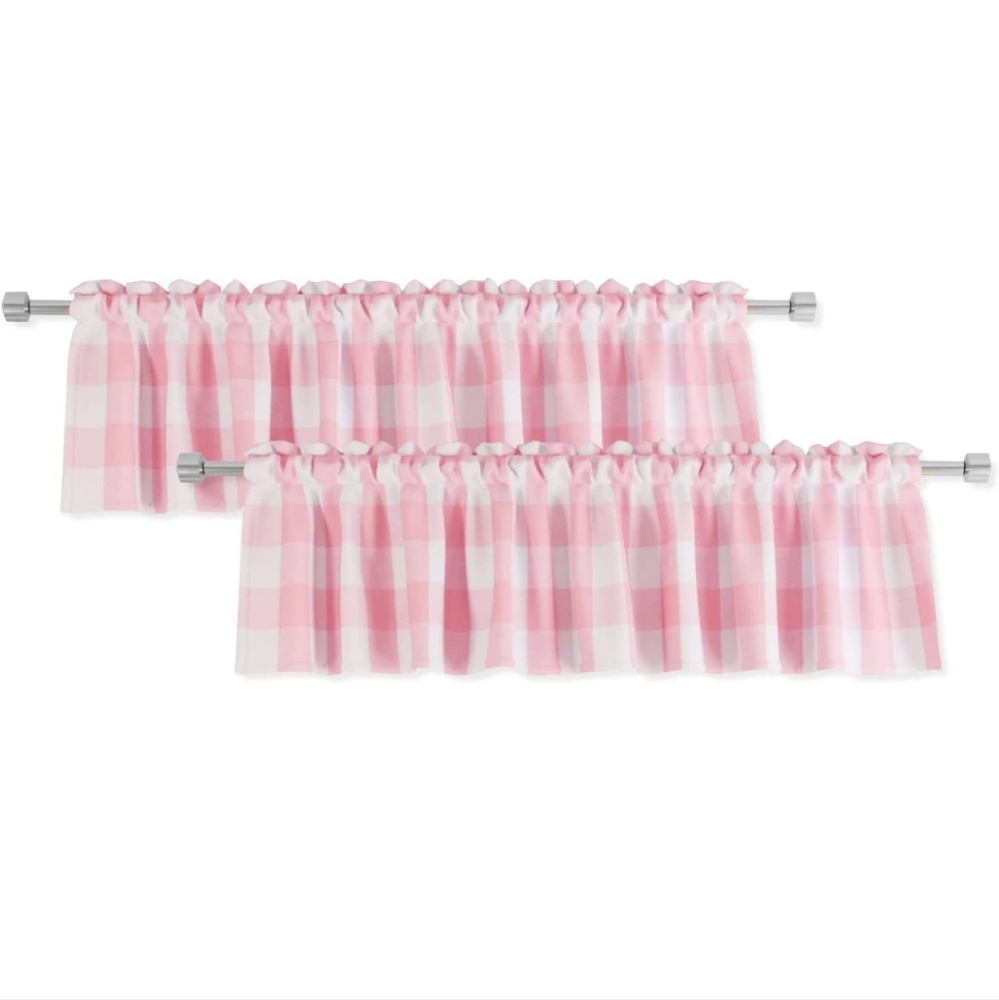 Natus Weaver 2 Pack Buffalo Check Valances Pink & White